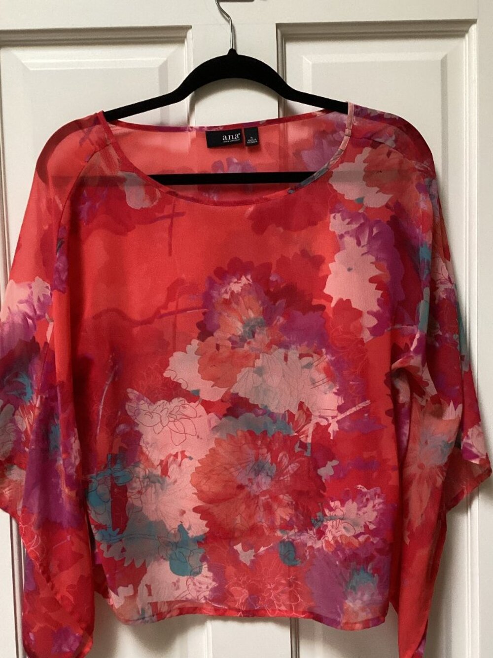 Ana red floral women's blouse, top, size medium